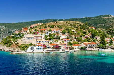 Assos on the Island of Kefalonia in Greece. View of beautiful bay of Assos village, Kefalonia island, Greeceの写真素材