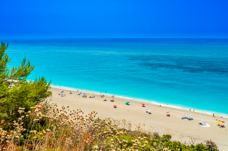 Milos beach on Lefkada island, Greece. Milos beach near the Agios Nikitas village on Lefkada, Greeceの写真素材