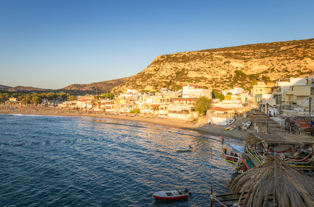 MATALA, CRETE ISLAND, GREECE - JUNE 30: Evening view from a taverns near the beach.