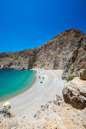 Agiofarago beach, Crete island, Greece. Agiofaraggo is one of the most beautiful beaches in Crete. It is surrounded by cliffs and rocks.の写真素材
