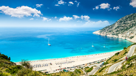 Myrtos beach, Kefalonia island, Greece. Beautiful view of Mirtos bay and beach on Kefalonia islandの写真素材