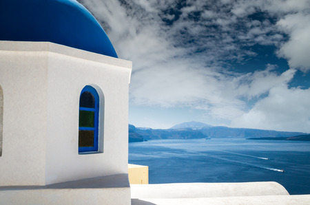 Beautiful view of a blue dome church.の写真素材
