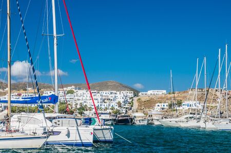NAOUSA TOWN, PAROS ISLAND, GREECE, JULY 2017: Naoussa village in the island of Paros, Cyclades is...