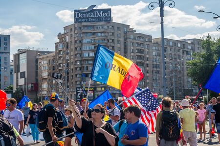 Bucharest, Romania - August 10, 2018: Anti-government protesters in Bucharest, Romania.