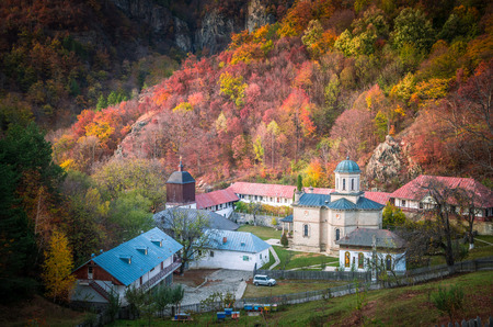 Stanisoara monastery in Cozia National Park. Autumn in Cozia, Carpathian Mountains, Romania.