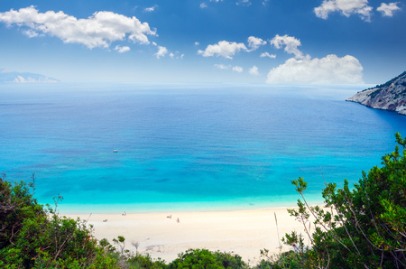 Myrtos beach, Kefalonia island, Greece. Beautiful view of Myrtos bay and beach on Kefalonia islandの写真素材