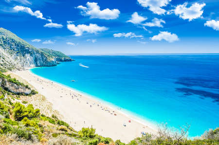 Milos beach on Lefkada island, Greece. Milos beach near the Agios Nikitas village on Lefkada, Greeceの写真素材
