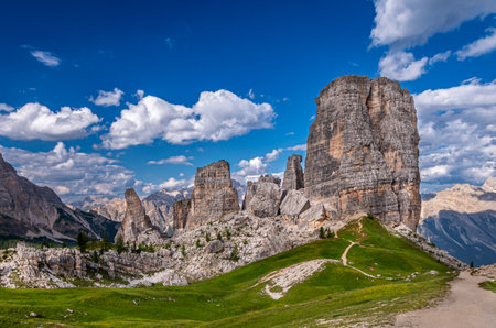 Cinque Torri, Dolomiti Alps, Italy. The Five Pillars in Dolomites mountains, Alto Adige, South Tyrolの写真素材