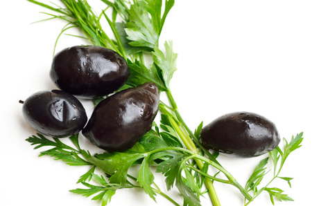 Black olives and parsley leavesの写真素材
