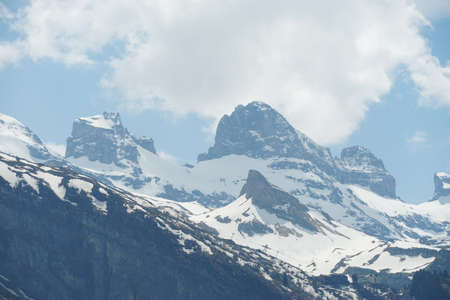 Snow covered slopes of the Alps in the spring in Region of Engelberg canton Obwalden in Switzerland...