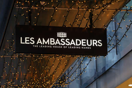 Zurich, Switzerland 12 20 2020 Sign of luxury watch store called les Ambassadeurs in Zurich on...