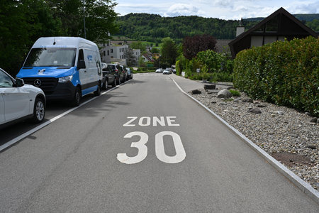 White road markings used in 30 kmh zones as a form of speed management on urban roads in some...