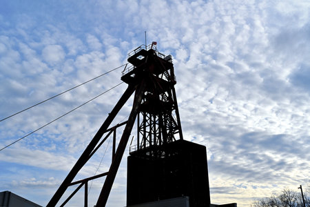 Wittelsheim, France - January 25, 2025: The mine shaft tower at the Mining and Potash Museum in Wittelsheim, France.のeditorial素材