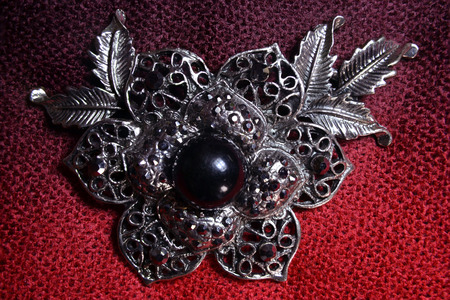 Broche with black beadの写真素材