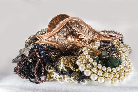 Aladdin's lamp and jewelsの写真素材