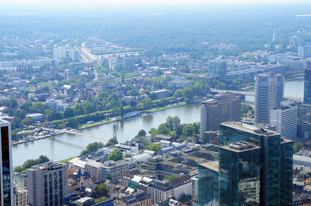view to skyline of Frankfurt from Main tower in Frankfurt, Germanyの写真素材