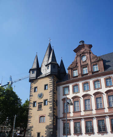 Clock tower of Historical museum in the city center of Frankfurt am Main in Germany.のeditorial素材