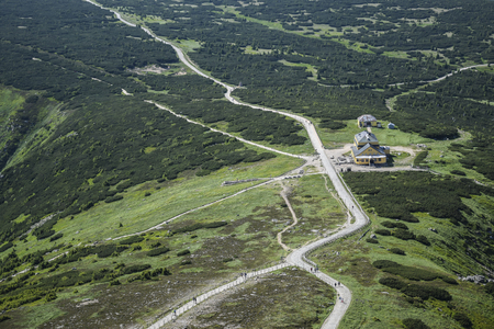 trail crossings in the mountainの写真素材