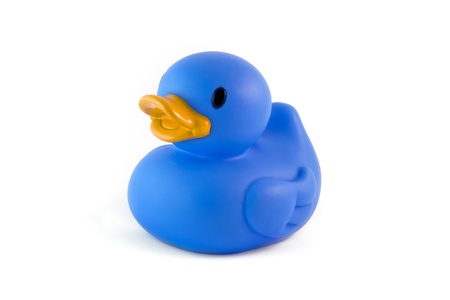 single blue rubber duck isolated over whiteの写真素材