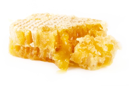 Slice of natural honeycomb on white