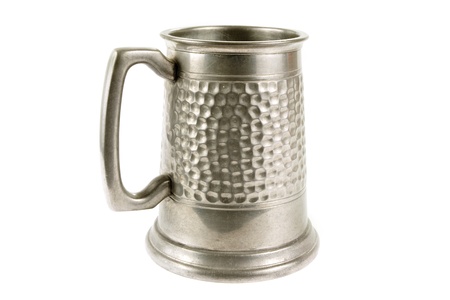 Pewter old tankard on a white backgroundの写真素材