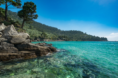 Beautiful rocky Greek coastline.の写真素材