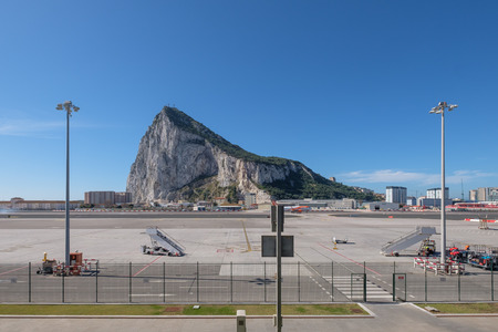 GIBRALTAR, SPAIN: 12-MAY 2017: Rock of Gibraltar  viewed from Gibralta Airport on a sunny day in May 2017.のeditorial素材