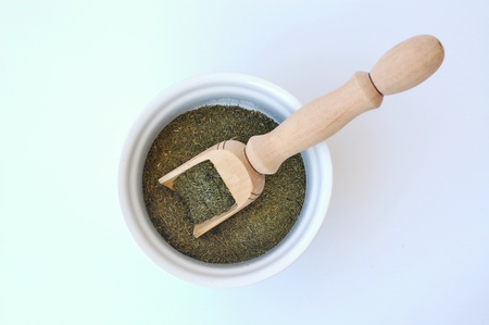 Dried dill in the ladle, overhead horizontal viewの写真素材