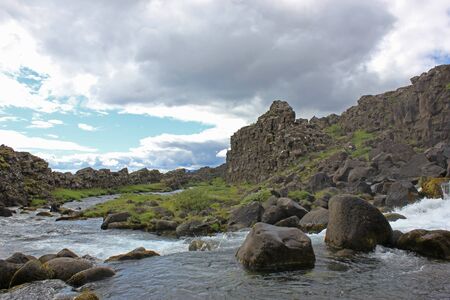 Pool at the thingvellir national park in icelandの写真素材