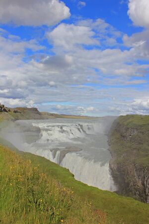 Gulfoss waterfall in iceland on a sunny dayの写真素材