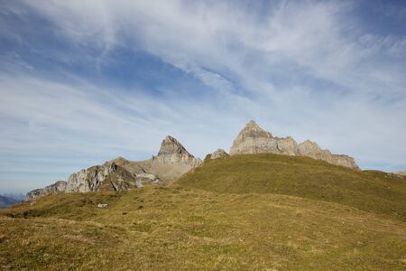 Rossstock and Fulen in the central swiss alps in autumnの写真素材