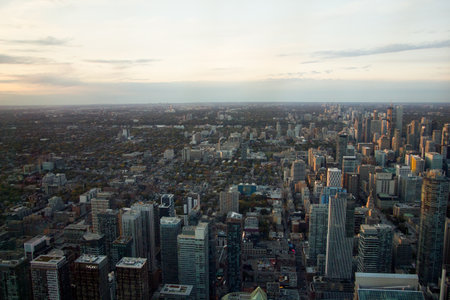 Toronto at dusk seen from high aboveの写真素材