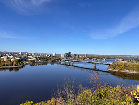 Ottawa River seen from Ottawa with QuÃ©bec in tht backgroundの写真素材