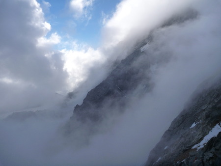 beautiful climbing rocky route to the grossglockner mountainの写真素材