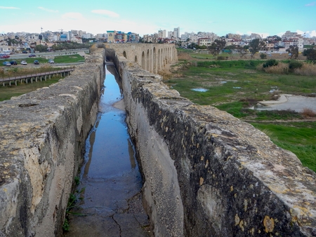 old abandonec aquaduct in larnaka in cyprusの写真素材
