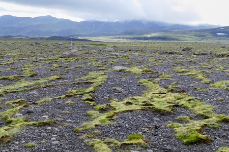 wild beautiful landscape hiking the fimmvorduhals trail in icelandの写真素材