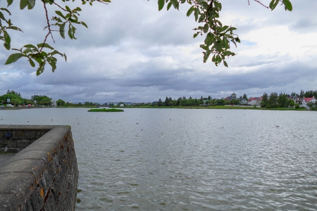 a beautiful reykjavik city panorama in icelandの写真素材