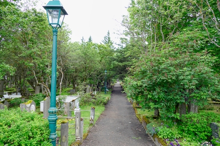 an old forrested cemetery in reykjavik in icelandのeditorial素材
