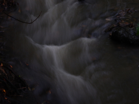 a stream in a wood with a long exposureの写真素材