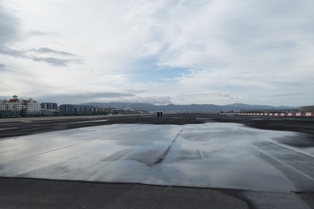 a runway of a famous airport in gibraltarの写真素材
