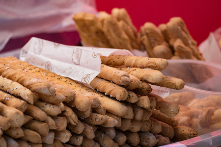 a big heap of taasty salty sticks on the market