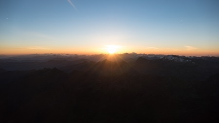 beautiful sunrise panorema from grosses wiesbachhorn in austria in glocknergruppeの写真素材