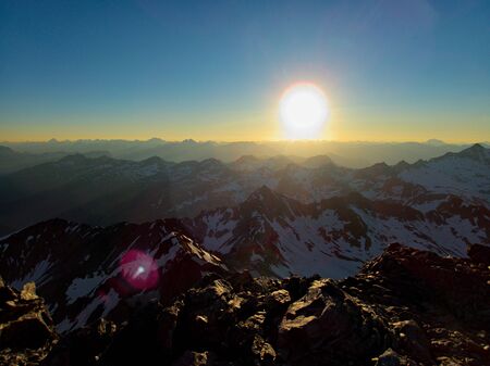 beautiful summer mountaineering to the top of weisseespitze from kaunertal in otztal alps in austria