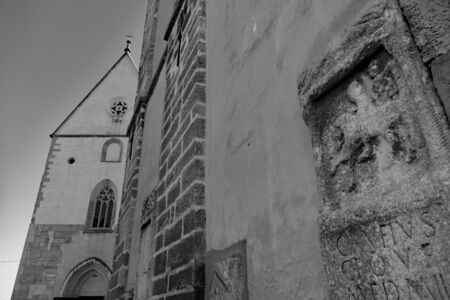 a building of historical church in Maribor in Sloveniaの写真素材