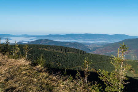 czech Jeseniky Mountains above the inversion cloud in sunny weather