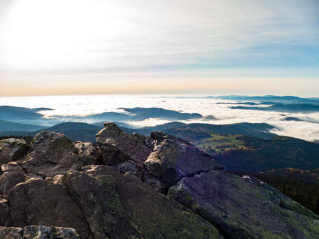 czech Jeseniky Mountains above the inversion cloud in sunny weather