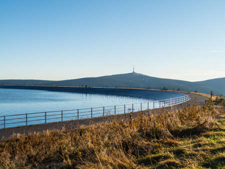 big upper reservoir of dlouhe strane water power plant in jeseniky in czechia