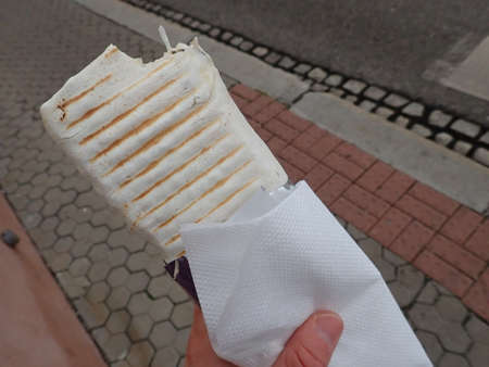 a fresh street food kebap tortilla portion wrapped