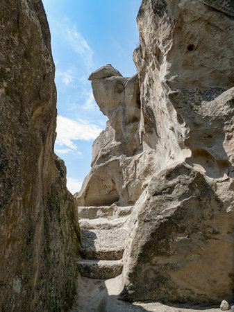 a touristic site historiacl rock settlement Uplisciche in Kura river canyon in georgiaのeditorial素材
