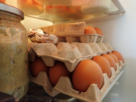 detail of eggs stored in a fridge